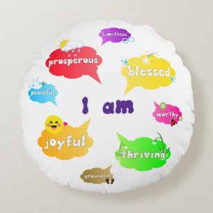 I Am Positive Affirmations Words Self Love Round Cushion
