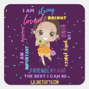 I AM - Positive Black Brown Girl Affirmations Square Sticker