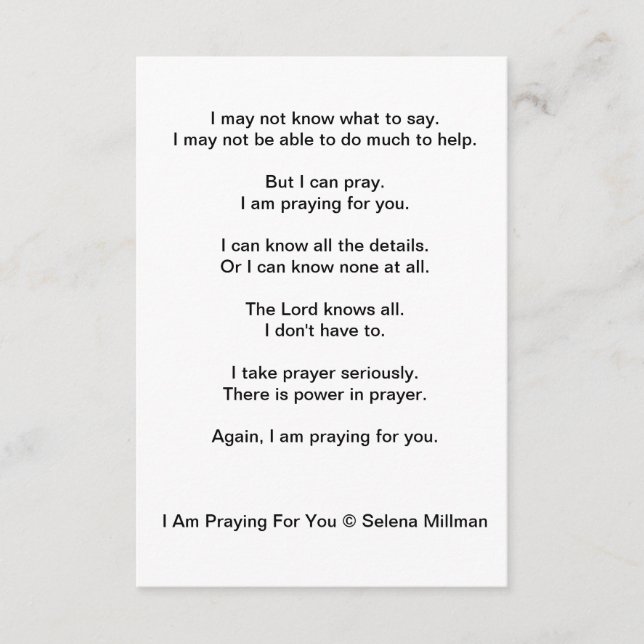 "I Am Praying For You" Poem Enclosure Card (Front)