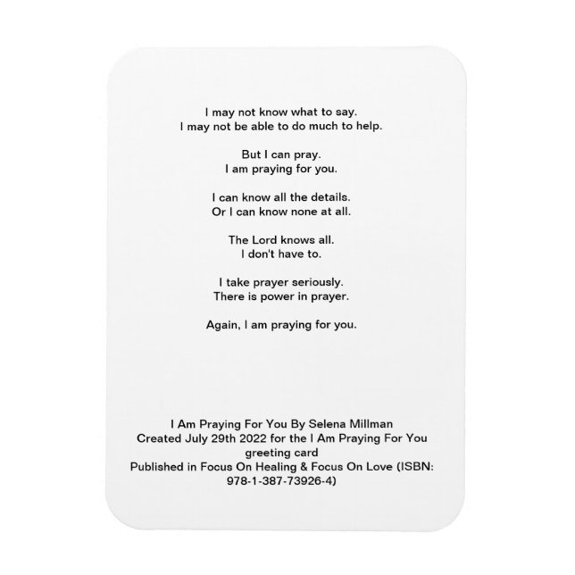 "I Am Praying For You" Poem  Magnet (Vertical)