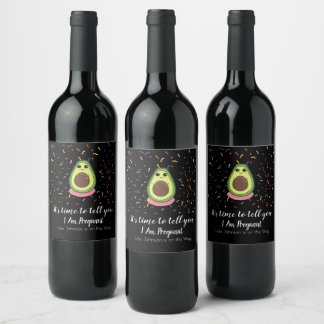 I Am Pregnant Announcement Funny Avocado Guac Mum Wine Label