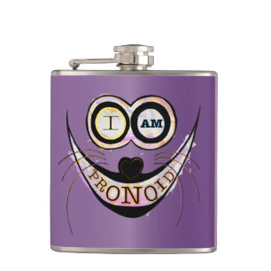 I am PRONOID, optimistic funny cat quote Hip Flask