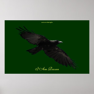 I AM RAVEN III Flying Black Raven Art Poster