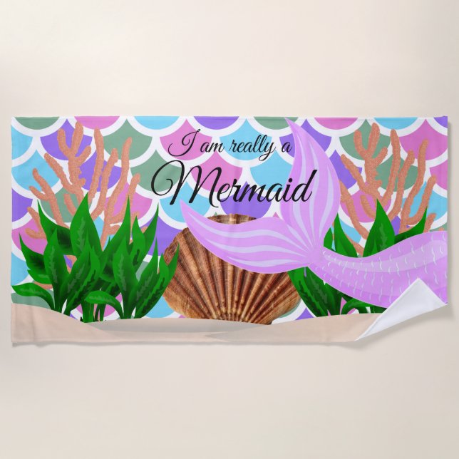 I am Really a Mermaid 🧜‍♀️ in the Ocean Beach Towel (Front)