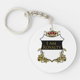 I Am Royalty Double-Sided Crown Crest Black Gold Key Ring