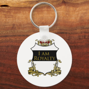 I Am Royalty Metal Circle Crown Crest Black Gold Key Ring