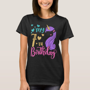 I Am Seven My 7th Birthday Unicorn 7 Year Old Kid T-Shirt