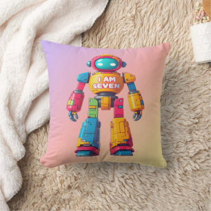 I Am Seven Robot for Kids 7th Birthday Robot Boy Cushion