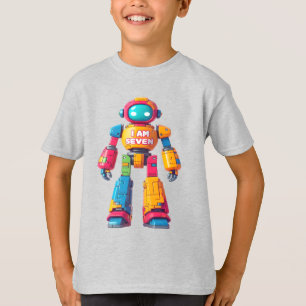 I Am Seven Robot for Kids 7th Birthday Robot Boy T-Shirt