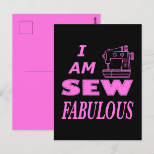 I Am Sew Fabulous In Black And Pink Postcard