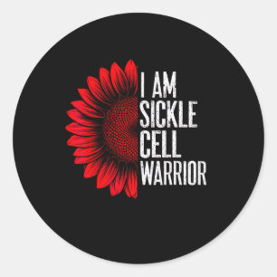 I Am Sickle Cell Warrior Burgundy Sunflower Awaren Classic Round Sticker