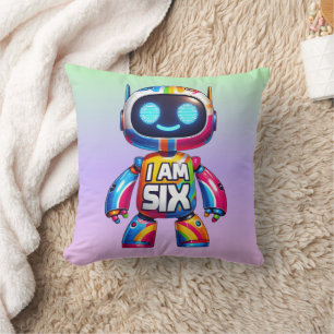 I Am Six Robot for Kids 6th Birthday Tech Robotic Cushion