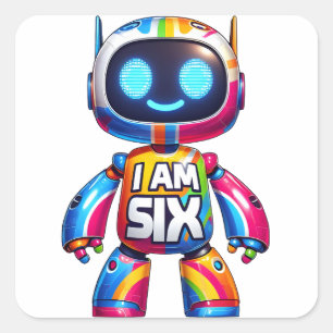 I Am Six Robot for Kids 6th Birthday Tech Robotic Square Sticker