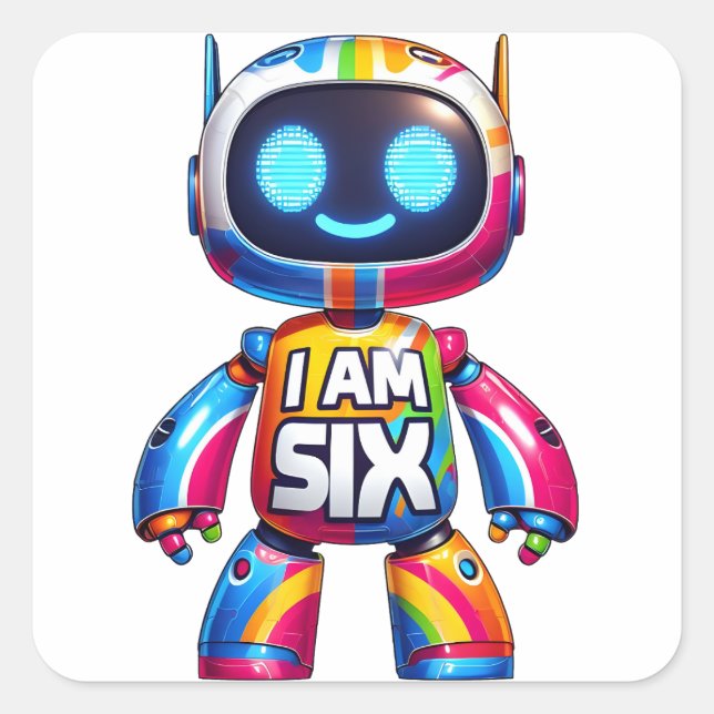 I Am Six Robot for Kids 6th Birthday Tech Robotic Square Sticker (Front)