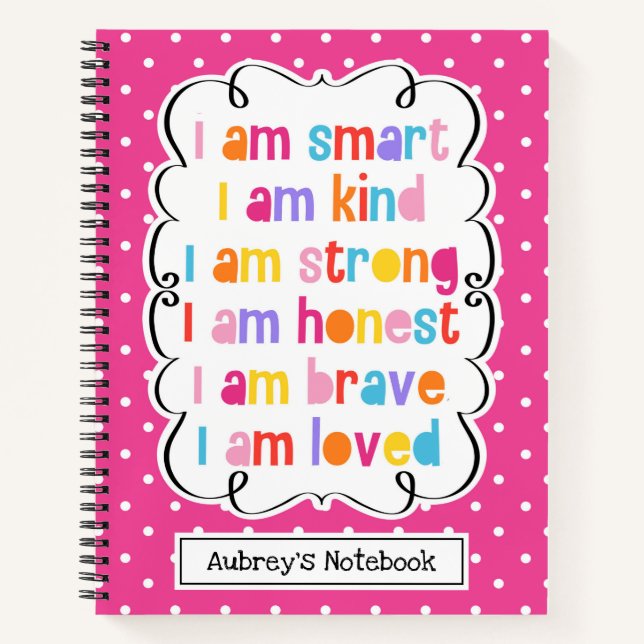 I Am Smart Pink Polka Dot Affirmations Personalise Notebook (Front)