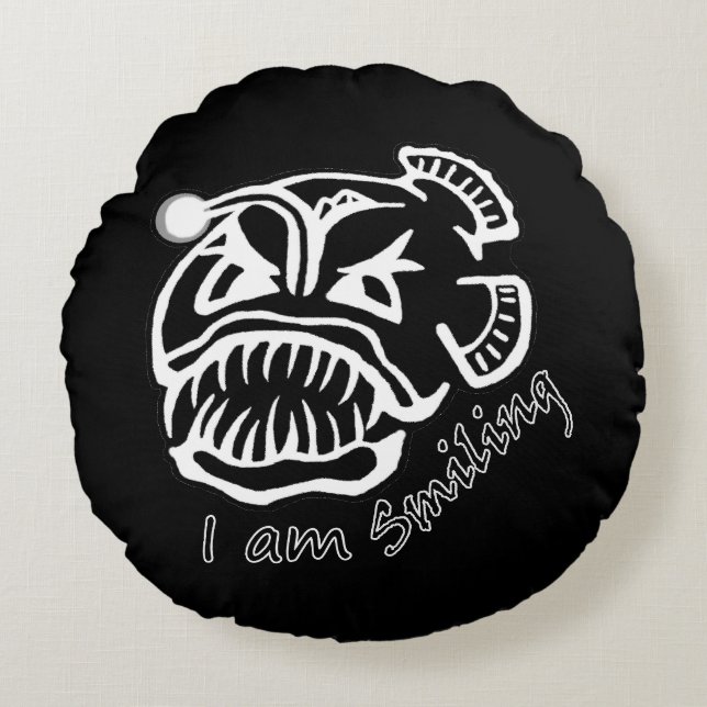 I am Smiling Anglerfish Round Cushion (Front)