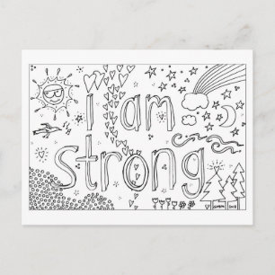 I Am Strong - Colouring Book Postcard - Hand Drawn