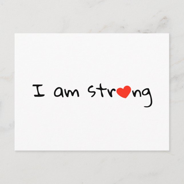I Am Strong Heart Typography Red Black Postcard (Front)