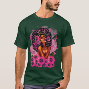 I Am Strong Pink Ribbon Flowers Black Queen Breast T-Shirt