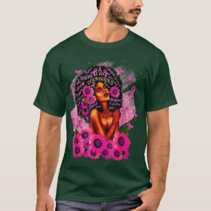I Am Strong Pink Ribbon Flowers Black Queen Breast T-Shirt