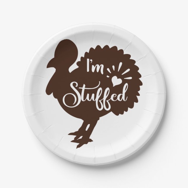 I am stuffed Funny Thanksgiving Paper Plate (Front)