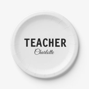I am teacher school Collegeadd your name text simp Paper Plate