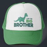 I am the big brother cartoon dinosaur for boys trucker hat<br><div class="desc">Big brother dinosaur,  baby expecting announcement,  newborn baby brother in green and blue,  jurassic dino animal.</div>