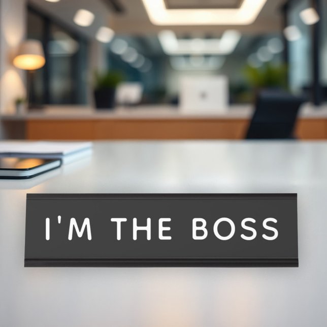 I am the Boss Bold Modern Dark Desk Name Plate (Creator Uploaded)