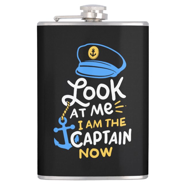 I Am The Captain Now Boating Captain Gift Hip Flask (Front)