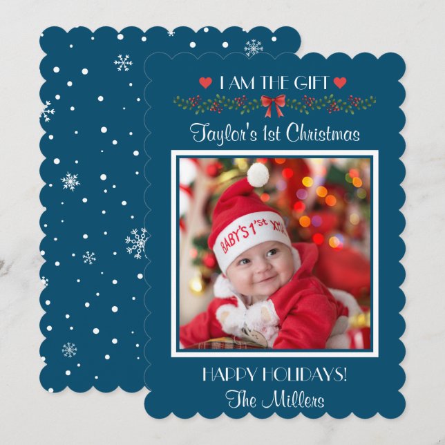 I Am The Gift First Christmas Baby Photo Holiday Card (Front/Back)