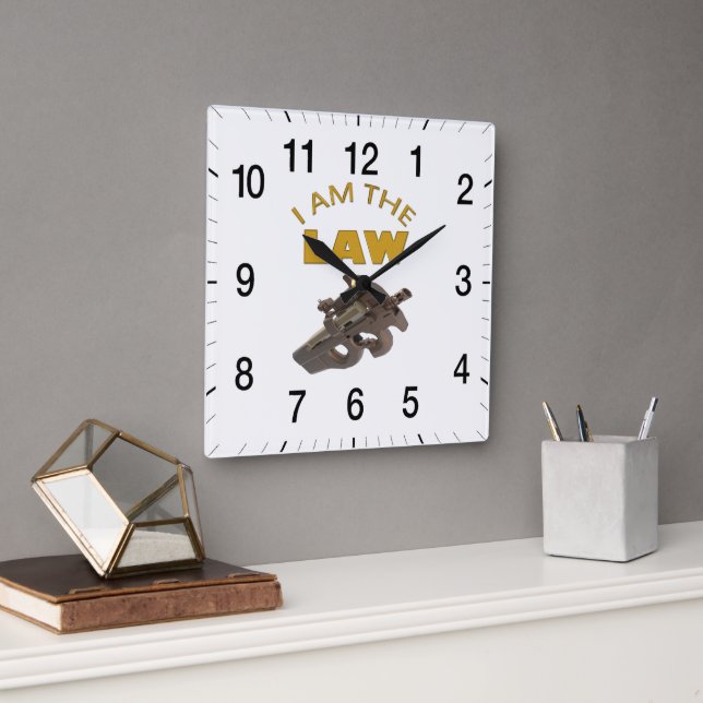 I am the law with a m4a1 machine gun square wall clock (Office)