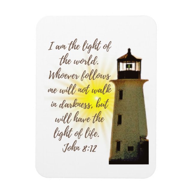 I am the Light John 8:12 with light house Magnet (Vertical)