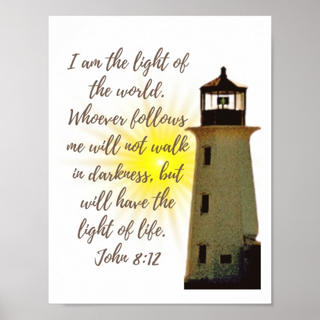 I am the Light John 8:12 with Light House Poster (Front)