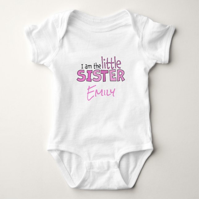 I am the Little Sister Cute Modern Pink  Baby Bodysuit (Front)