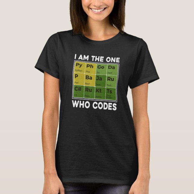 I Am The One Who Codes Programming Programmer Nerd T-Shirt (Front)