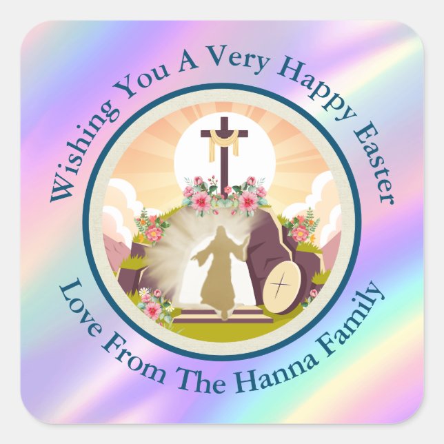 I am the resurrection and the life postcard square sticker (Front)