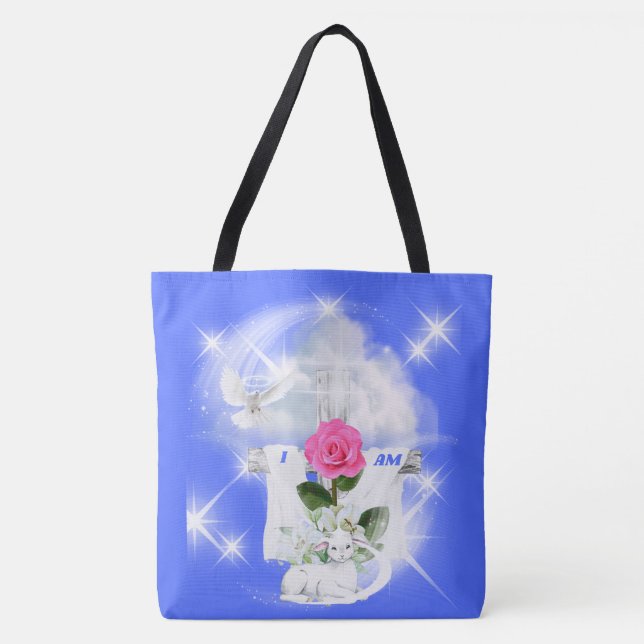 I Am The Resurrection Blue Tote Bag (Front)