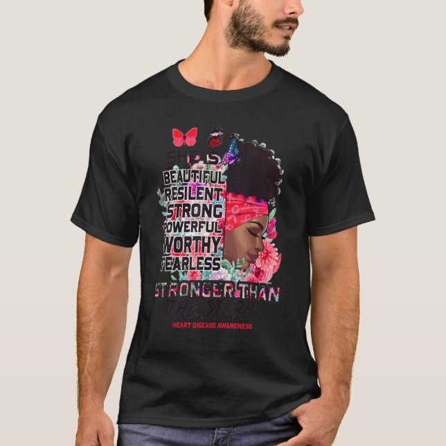 I Am The Storm Black Woman Afro Heart Disease Awar T-Shirt (Front)