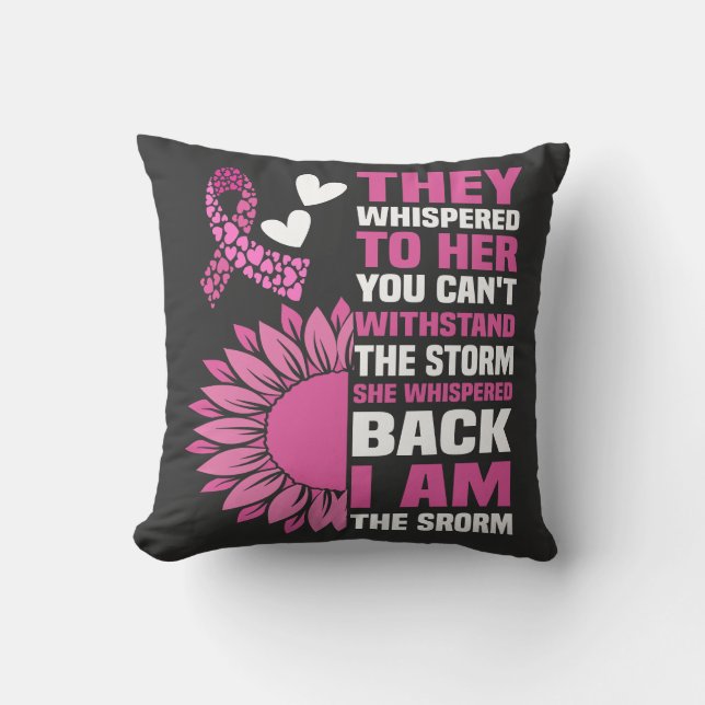 "I Am the Storm" Inspirational Pink Quote Design Cushion (Front)