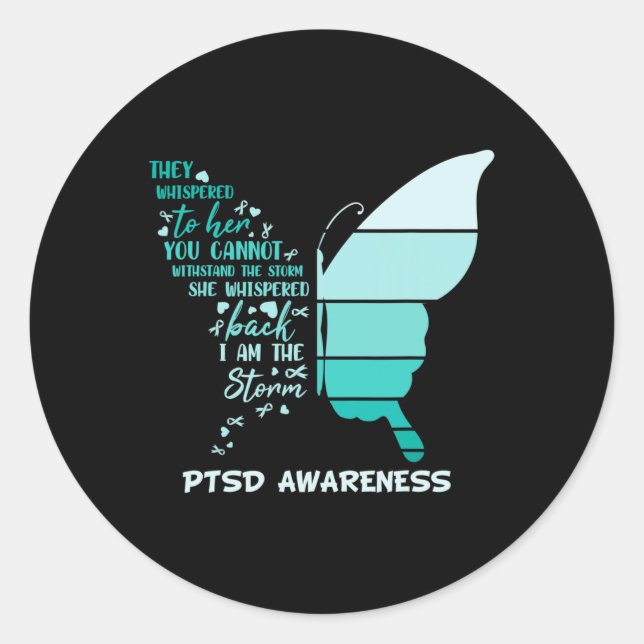 I Am The Storm Ptsd Stress Awareness Ribbon Butter Classic Round Sticker (Front)
