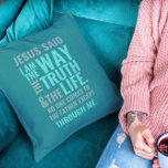 I am the Way Throw Pillows<br><div class="desc">Throw Pillows with the biblical verse from John 14:6 Jesus told him, “I am the way, the truth, and the life. No one can come to the Father except through me". The verses are in blue pastel colours and in mixed calligraphy & minimalist typography. This trendy, modern faith design is...</div>