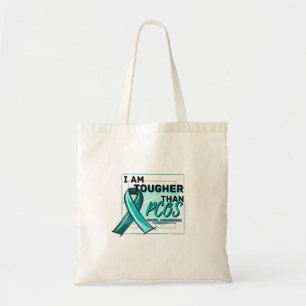 I AM TOUGHER THAN PCOS PCOS AWARENESS Teal Ribbon Tote Bag