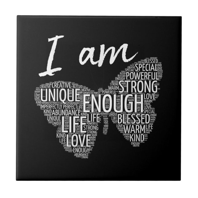I Am Unique Strong Law of Attraction Positive Affi Ceramic Tile (Front)