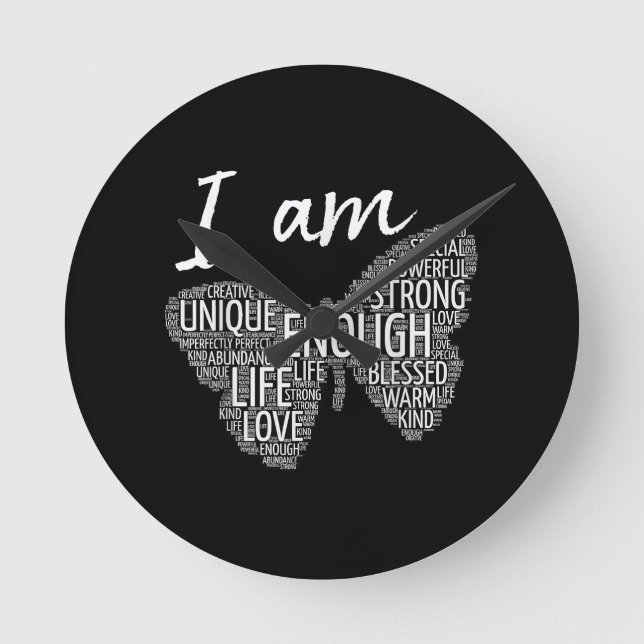 I Am Unique Strong Law of Attraction Positive Affi Round Clock (Front)