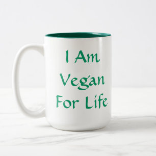 I Am Vegan For Life. Green. Slogan. Custom Two-Tone Coffee Mug