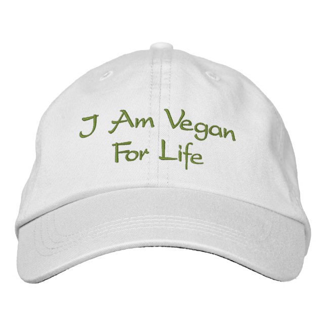 I Am Vegan For Life. Saying in Green Text. Slogan Embroidered Hat (Front)