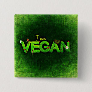 I Am Vegan Written With A Grassy Nature Texture 15 Cm Square Badge