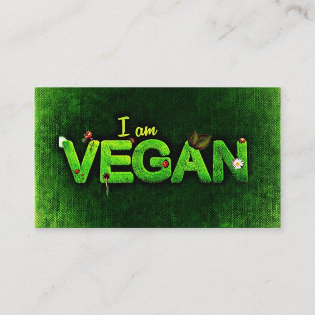 I Am Vegan Written With A Grassy Nature Texture Business Card (Front)