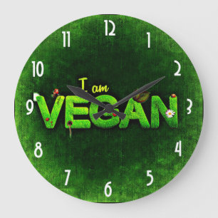 I Am Vegan Written With A Grassy Nature Texture Large Clock