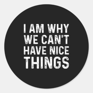 I Am Why We Can't Have Nice Things  Classic Round Sticker